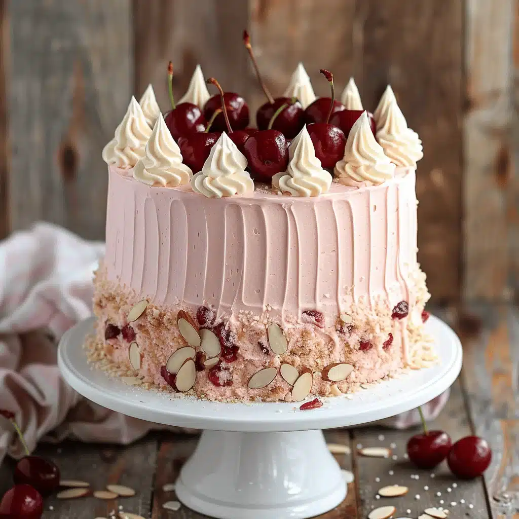 cherry almond layer cake - featured image