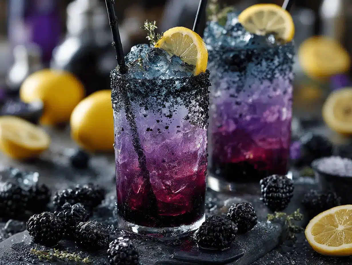 Blackberry Lemonade Witches Brew Mocktail preparation steps