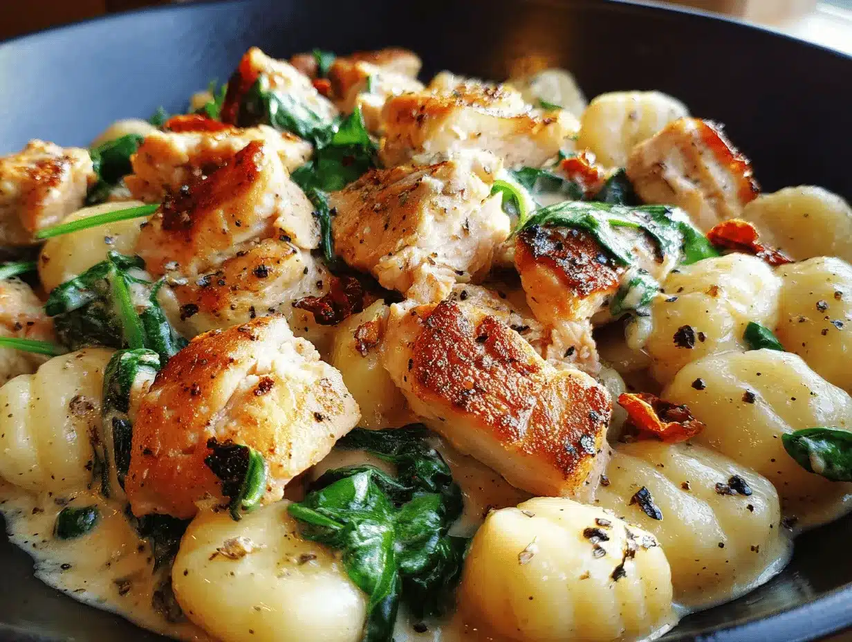 creamy Tuscan chicken gnocchi skillet preparation steps