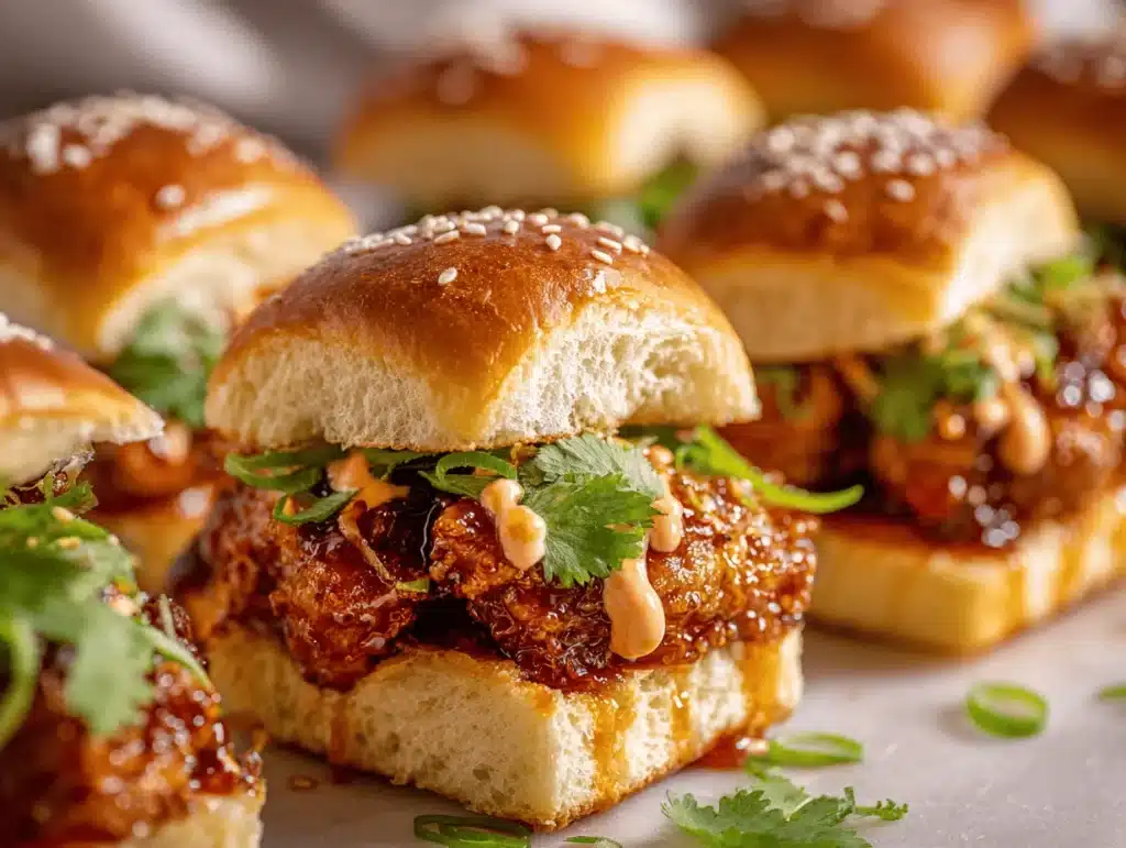 crispy honey garlic chicken sliders - featured image