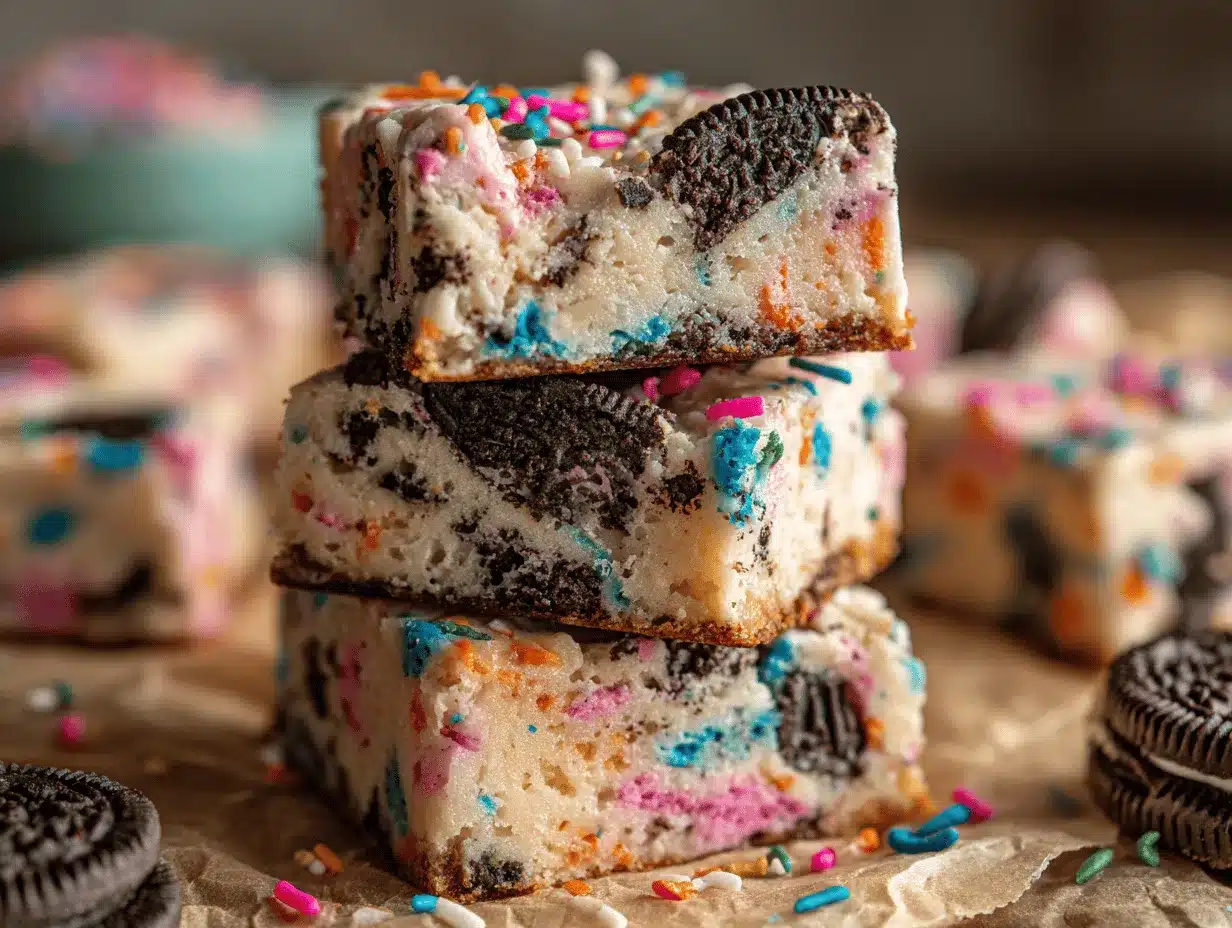 Funfetti Oreo Cookie Bars preparation steps