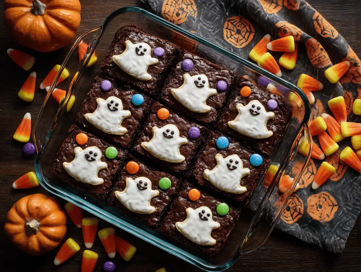Halloween Ghost Sugar Cookie Brownie Bars preparation steps