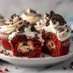 Oreo Cookie Dough Stuffed Red Velvet Cupcakes - featured image