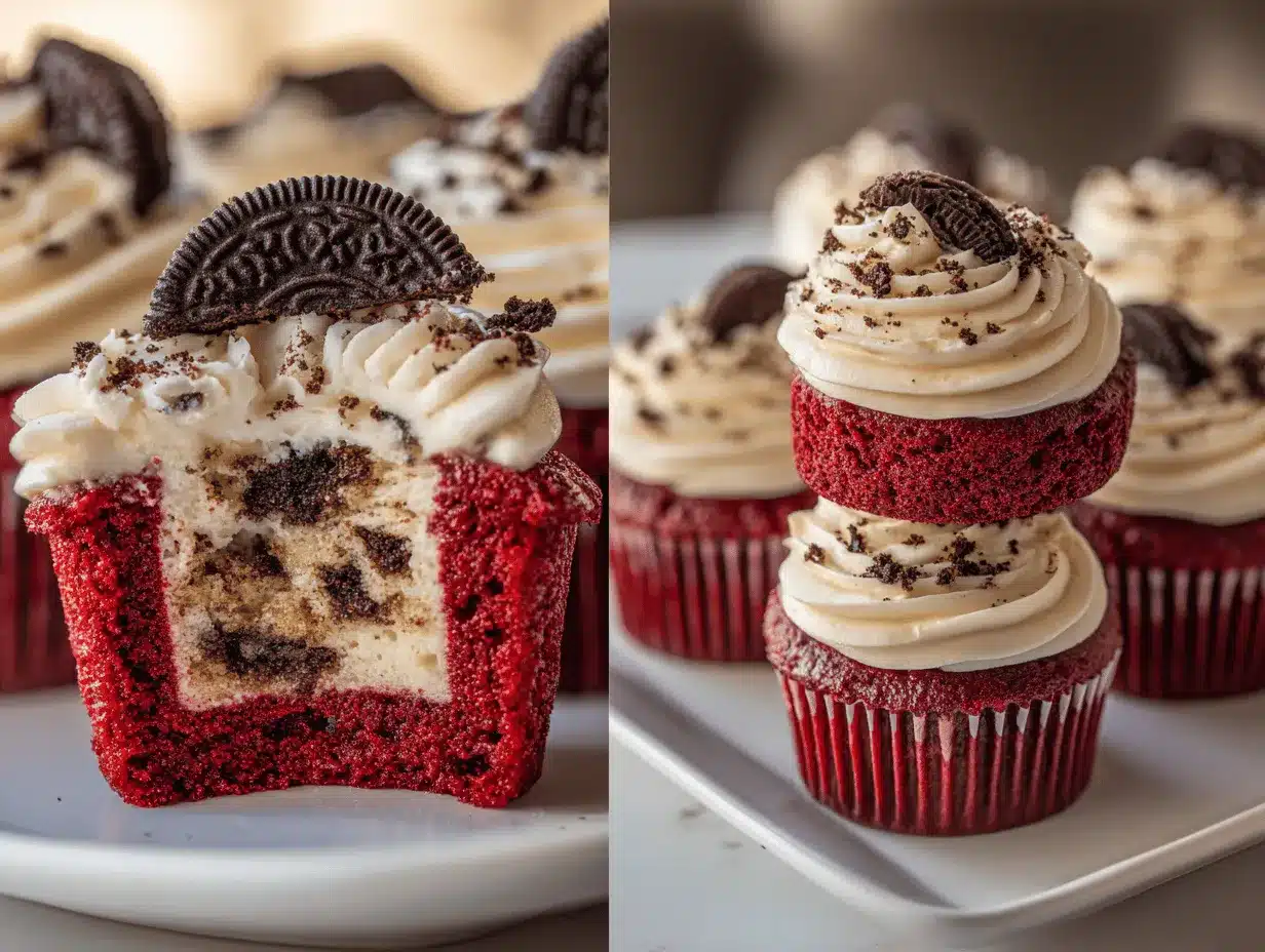 Oreo Cookie Dough Stuffed Red Velvet Cupcakes preparation steps