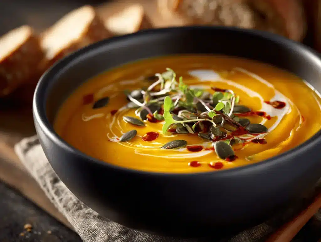 spicy butternut squash sweet potato soup - featured image