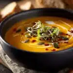 spicy butternut squash sweet potato soup - featured image