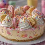 frosted animal cookie cheesecake - featured image