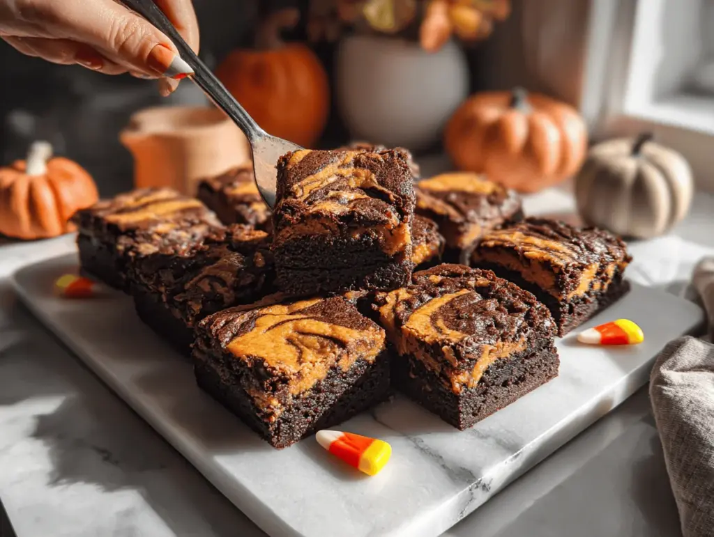Halloween pumpkin swirl brownies - featured image